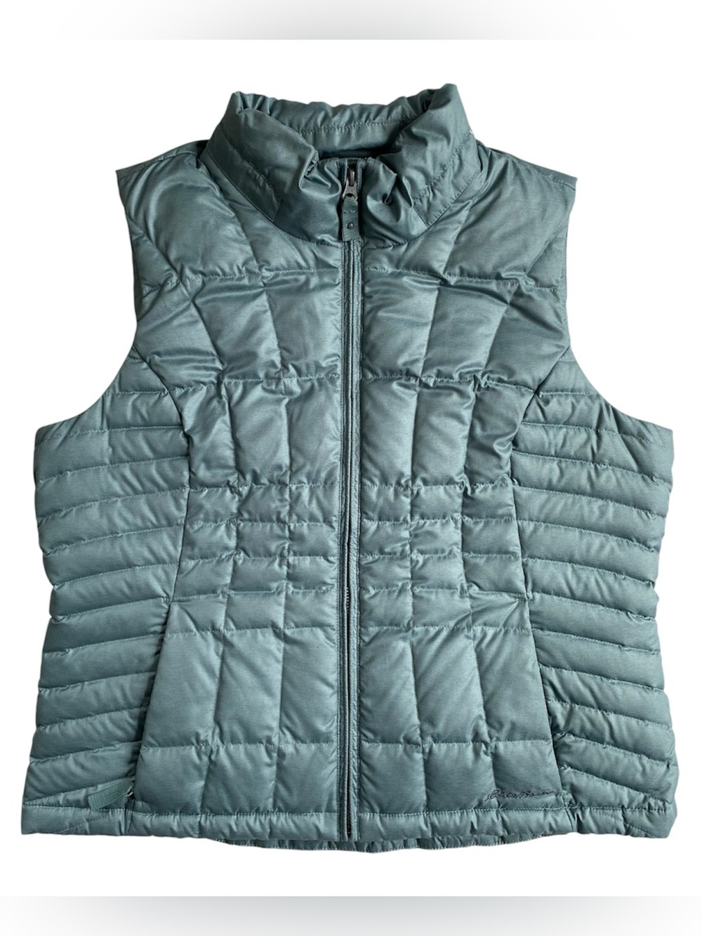 Eddie Bauer Green Goose Down Puffer Vest Size Large Petite Full Zip Pockets